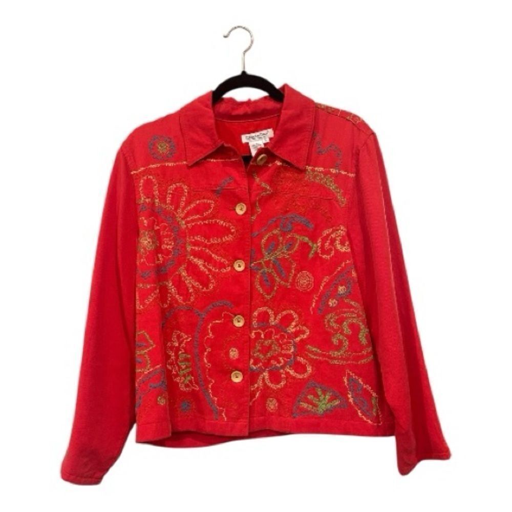 Coldwater Jacket Blazer Shacket Colorful Embroidered Red Button-Up